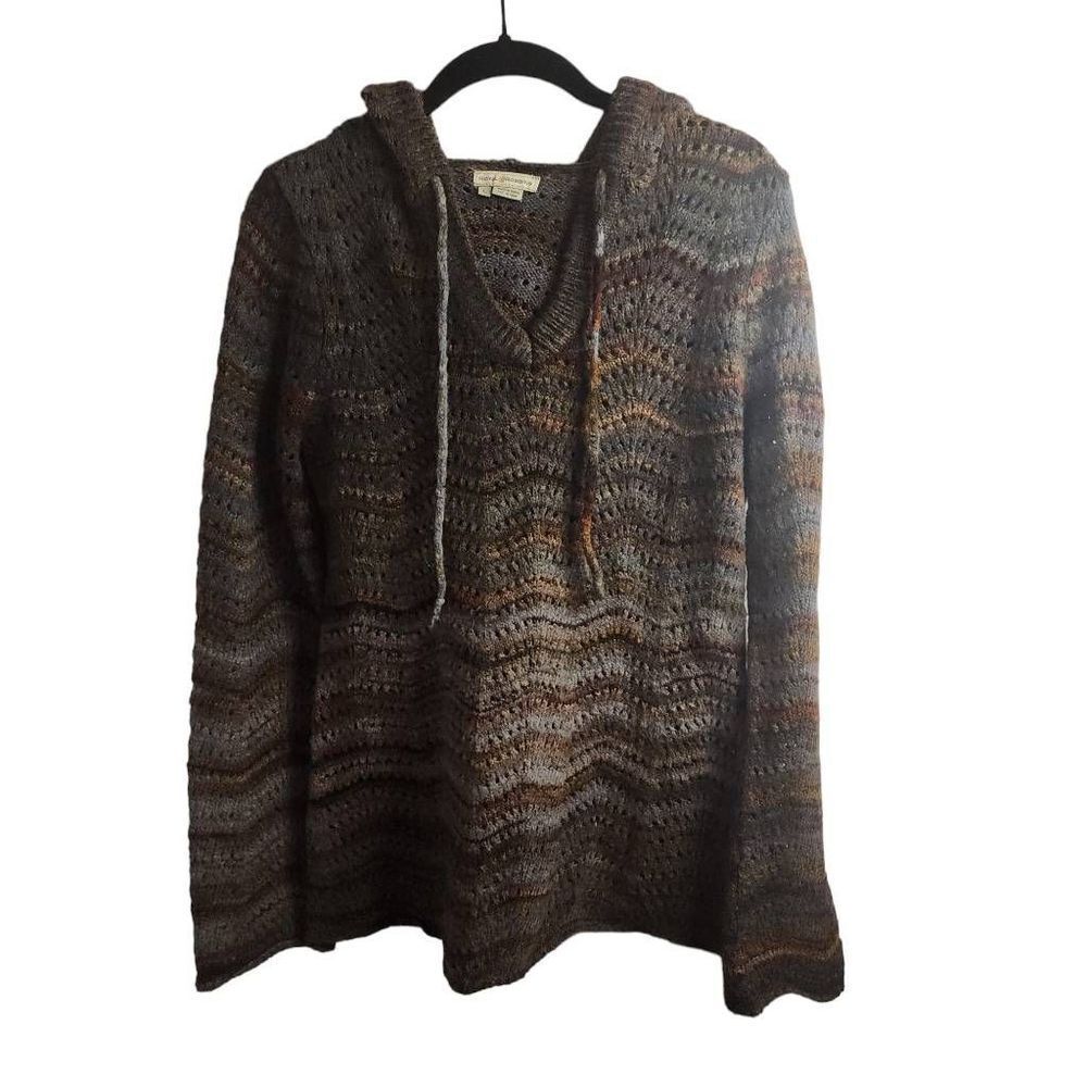 Royal Robbins Sophia Brown With Multicolored Open Knit Hooded Sweater Size Large